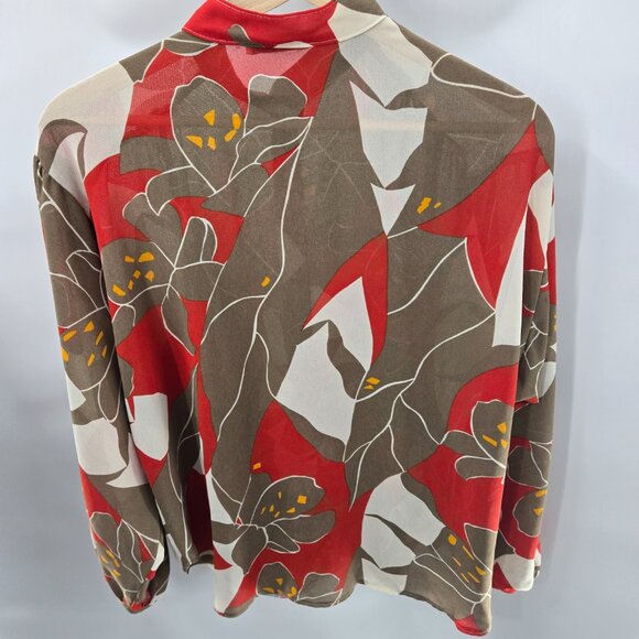 Vintage 70s Campus Casuals of California Brown Red White Sheer Long Sleeve - Picture 2 of 7